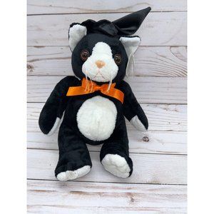 Wishpets Kittie Wish Pets Halloween Black Witch Cat Orange Bow White Belly 9" Pl